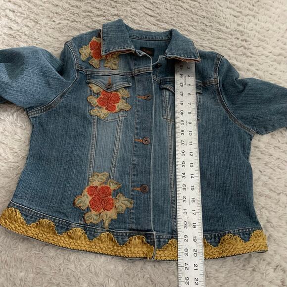Vintage Handmade Floral Embellished Women’s Denim Blue Jean Jacket 90s - Picture 8 of 10